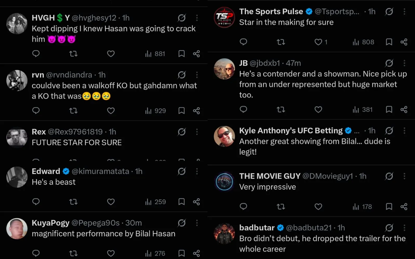 Fan reacts to Bilal Hasan's KO victory